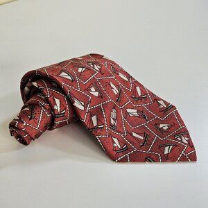 Le Galion Silk Tie Yahts Boats AOP 527C France Made Boho Nautical Preppy W4 L56"